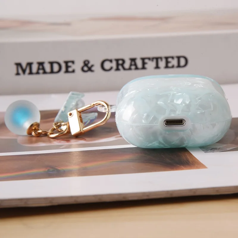 Custodia per Auricolari con Charm a Conchiglia di Perla per Apple AirPods con Custodia di Ricarica Wireless (2019) / AirPods con Custodia di Ricarica (2019) / (2016) - Blu