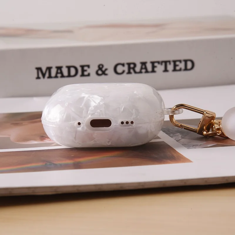 For Apple AirPods 3 Protective Case TPU Earphone Cover with Pearl and Seashell-Shaped Charm - Pink