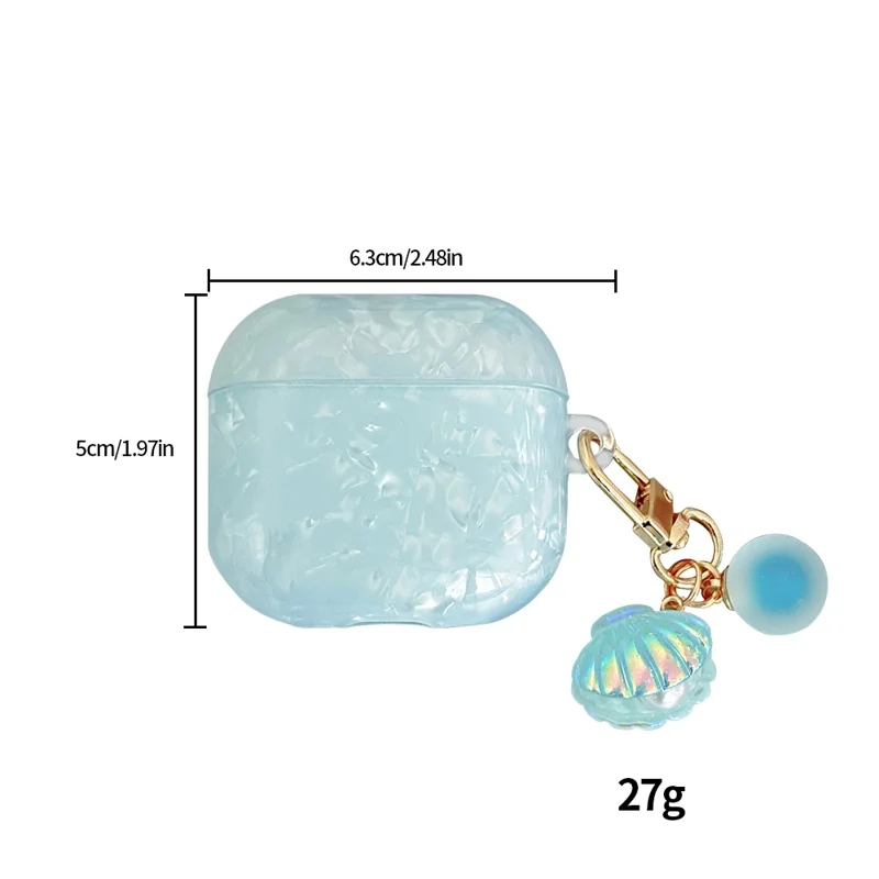 For AirPods 4 Protective Case TPU Earphone Cover with Pearl and Seashell-Shaped Charm - Blue