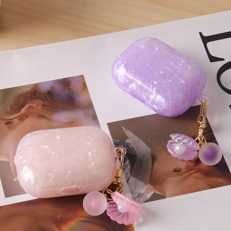 Étui de protection en TPU pour Apple AirPods Pro avec Charm Perle et Coquillage - Bleu