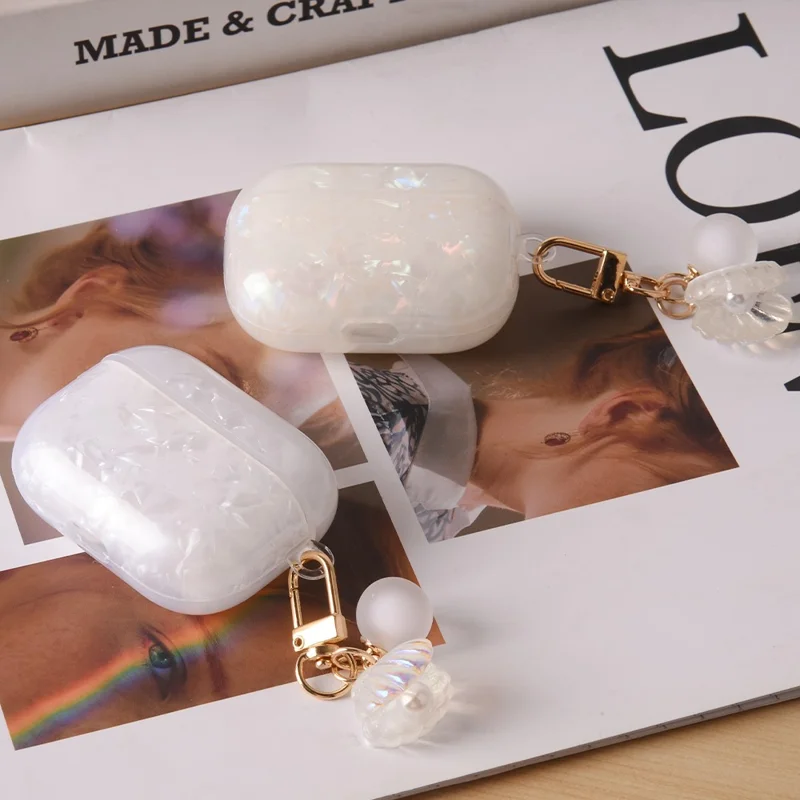Étui de protection en TPU pour Apple AirPods Pro avec Charm Perle et Coquillage - Bleu