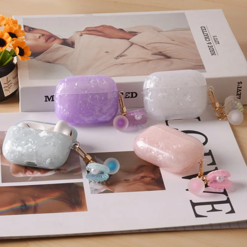 Étui de protection en TPU pour Apple AirPods Pro avec Charm Perle et Coquillage - Bleu