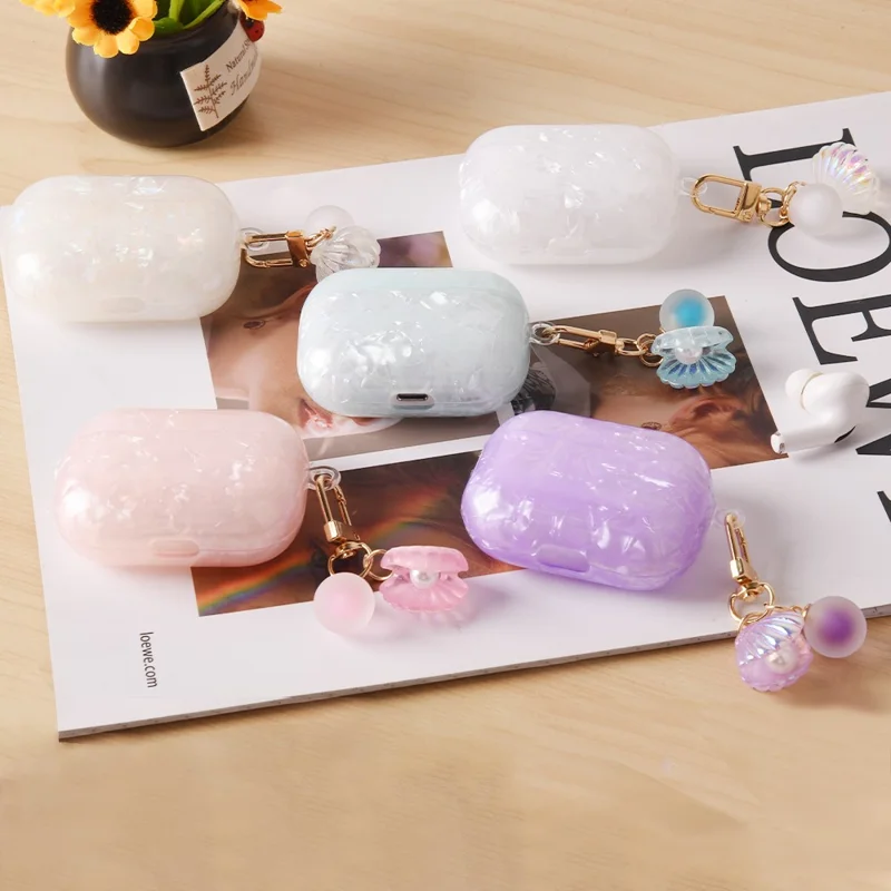 Étui de protection en TPU pour Apple AirPods Pro avec Charm Perle et Coquillage - Bleu