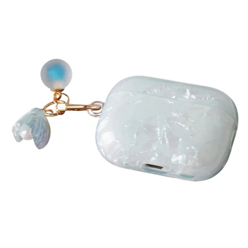 For AirPods Pro 2 Protective Case TPU Earphone Cover with Pearl and Seashell-Shaped Charm - Blue