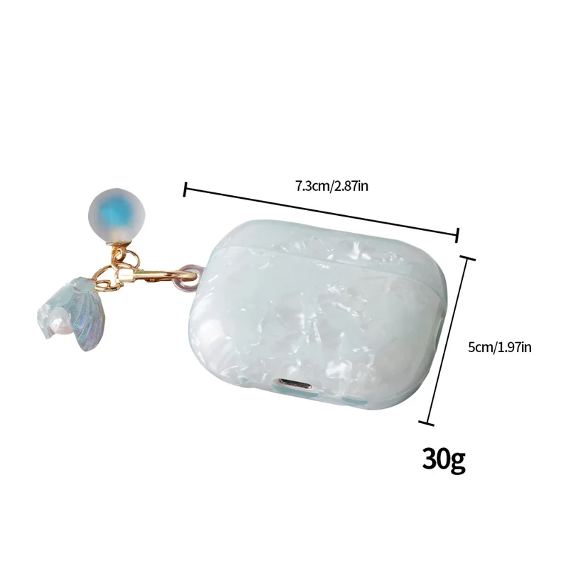 For AirPods Pro 2 Protective Case TPU Earphone Cover with Pearl and Seashell-Shaped Charm - Blue