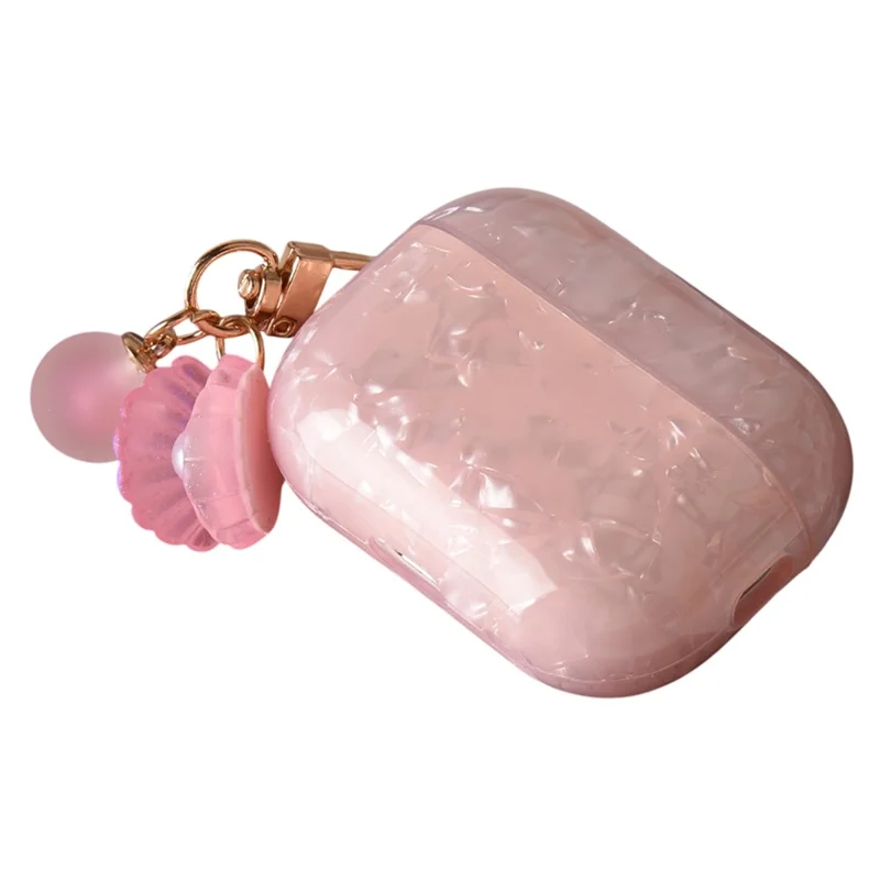 For AirPods Pro 2 Protective Case TPU Earphone Cover with Pearl and Seashell-Shaped Charm - Pink