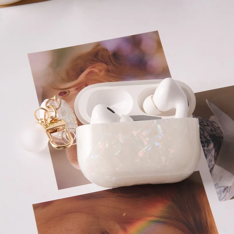 For AirPods Pro 2 Protective Case TPU Earphone Cover with Pearl and Seashell-Shaped Charm - Pink
