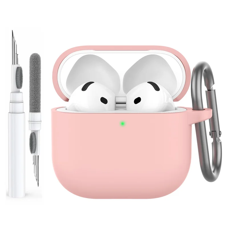 AHASTYLE WG163 For AirPods 4 Silicone Case Earphone Cover with Cleaning Pen Kit and Carabiner - Pink