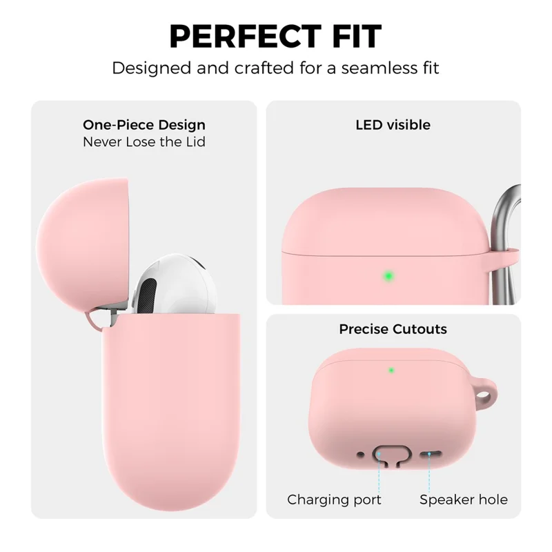 AHASTYLE WG163 For AirPods 4 Silicone Case Earphone Cover with Cleaning Pen Kit and Carabiner - Pink
