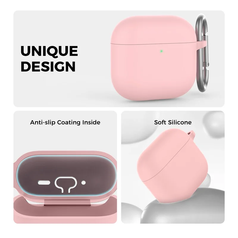 AHASTYLE WG163 For AirPods 4 Silicone Case Earphone Cover with Cleaning Pen Kit and Carabiner - Pink