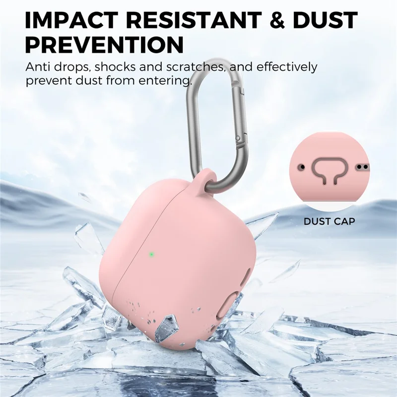 AHASTYLE WG163 For AirPods 4 Silicone Case Earphone Cover with Cleaning Pen Kit and Carabiner - Pink