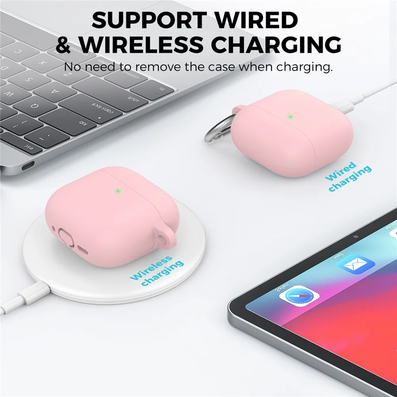 AHASTYLE WG163 Silikon-Hülle mit Karabiner für AirPods 4 - Rosa