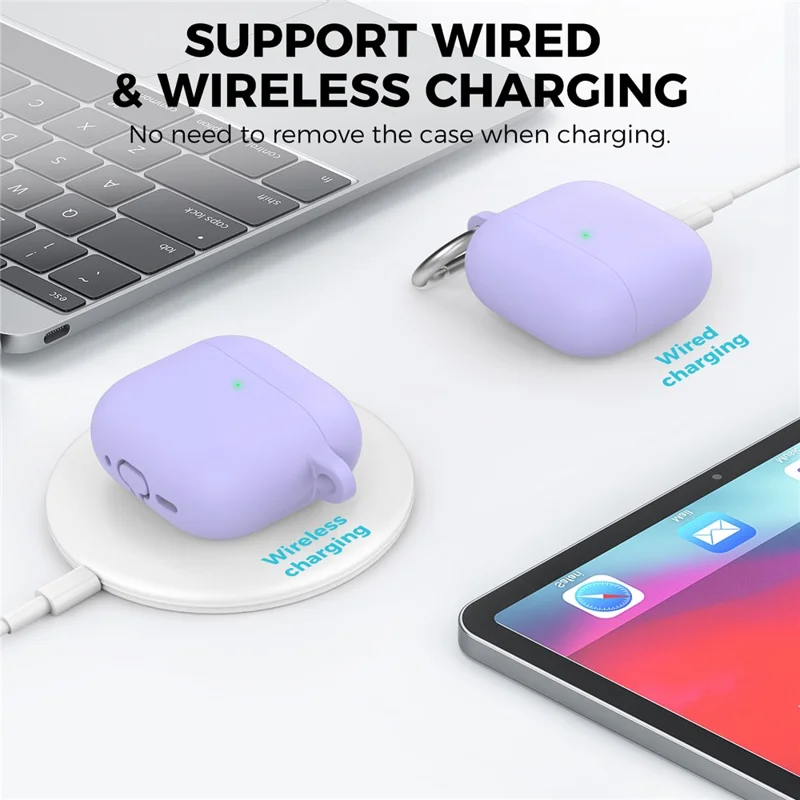 AHASTYLE WG163 Silikon-Hülle für AirPods 4 mit Karabiner - Lila