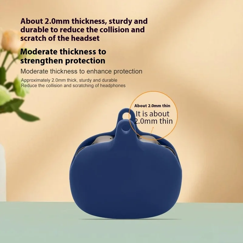 For FIIL ATOM Protective Case Bluetooth-Compatible Earbuds Silicone Cover with Hook - Dark Blue