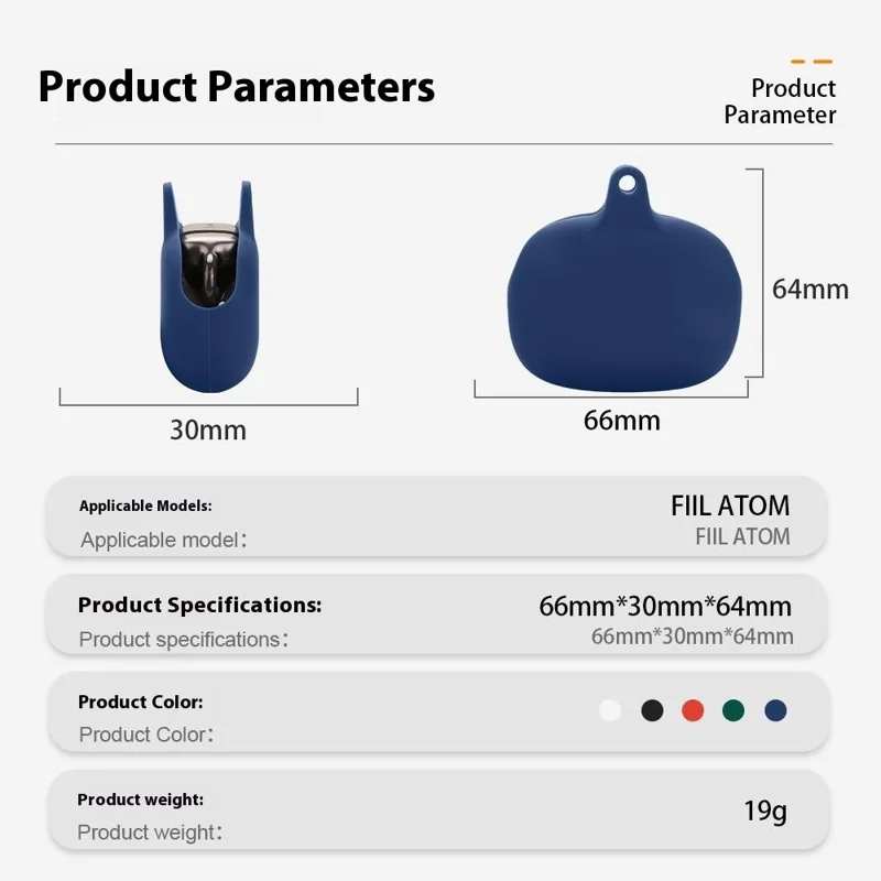 For FIIL ATOM Protective Case Bluetooth-Compatible Earbuds Silicone Cover with Hook - Dark Blue