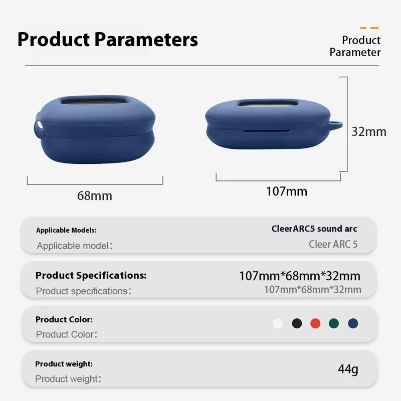 For Cleer ARC 5 Protective Case Bluetooth-Compatible Earbuds Silicone Cover with Hook - Dark Blue