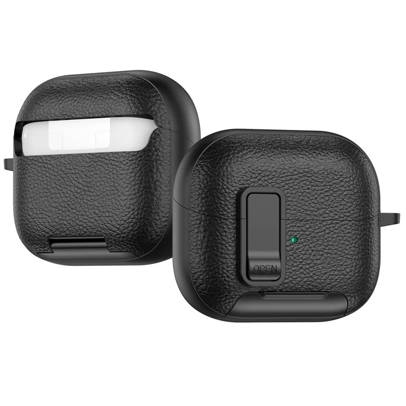 For Samsung Galaxy Buds3 Pro  /  Buds3 Protective Case with Stand Litchi Texture TPU + PC Earphone Cover with Lock and Carabiner - Black