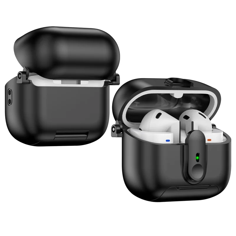 For Samsung Galaxy Buds3 Pro  /  Buds3 Case Switch Lock Earbuds Cover with Stand and Lanyard - Black