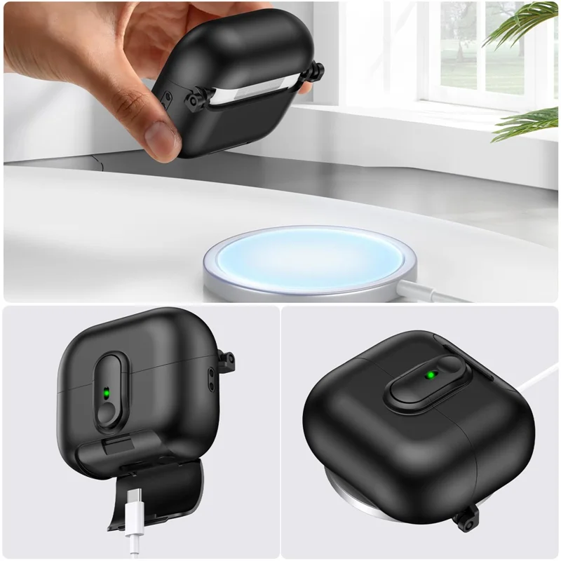 For Samsung Galaxy Buds3 Pro  /  Buds3 Case Switch Lock Earbuds Cover with Stand and Lanyard - Black
