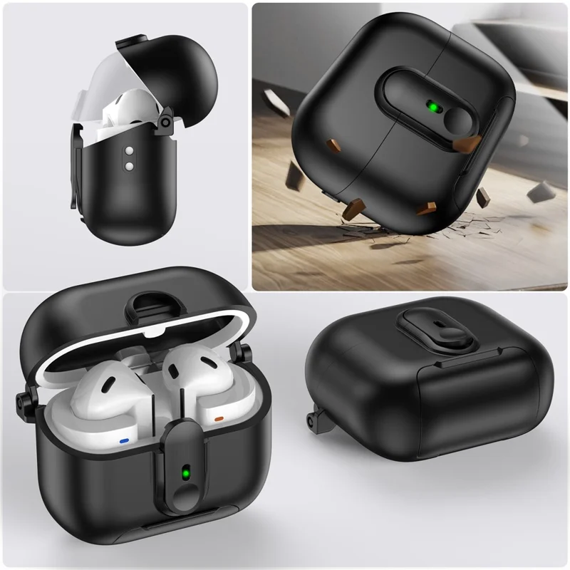 For Samsung Galaxy Buds3 Pro  /  Buds3 Case Switch Lock Earbuds Cover with Stand and Lanyard - Black