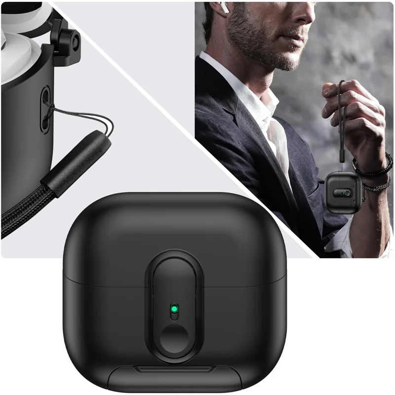 For Samsung Galaxy Buds3 Pro  /  Buds3 Case Switch Lock Earbuds Cover with Stand and Lanyard - Black