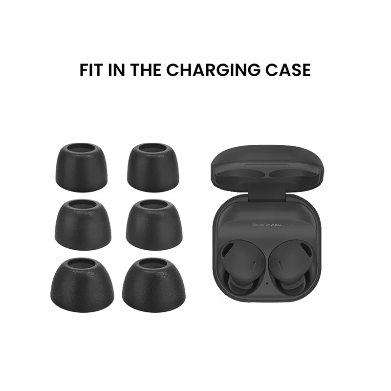 AHASTYLE WG36 3 Paar Ersatz-Ohreinsätze für Samsung Galaxy Buds2 Pro Silikon-Ohrhörer Abdeckungen Polster - Schwarz / L
