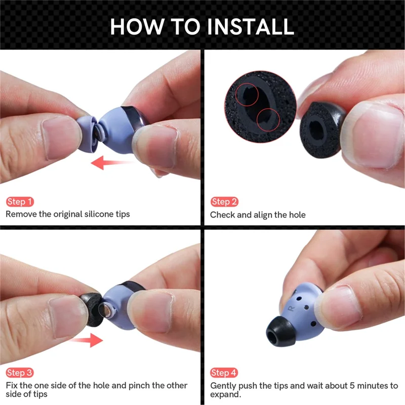 AHASTYLE WG36 1 пара амбушюров для Samsung Galaxy Buds Pro, силиконовые накладки для наушников - Черный / L