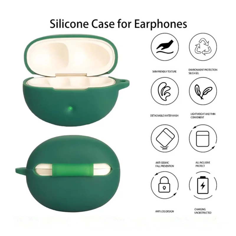Funda de Silicona Negra Verdosa para Auriculares Inalámbricos QCY Crossky C50 con Hebilla Antivío