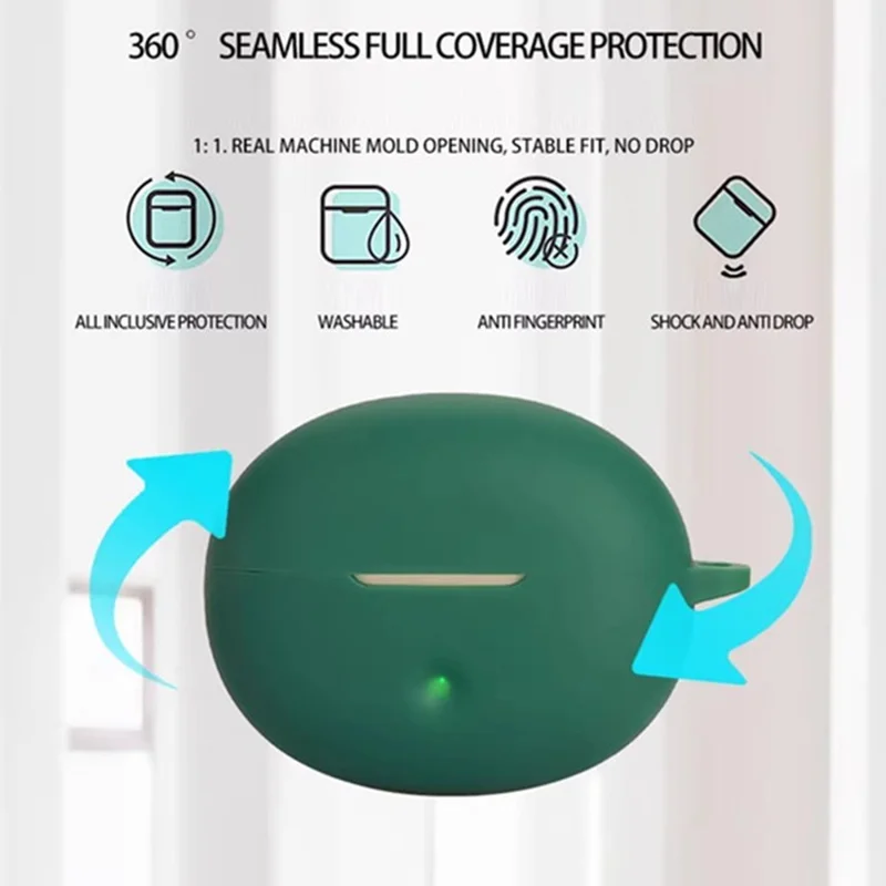 For QCY Crossky C50 Silicone Case Wireless Earphones Protective Cover with Anti-Lost Buckle - Black