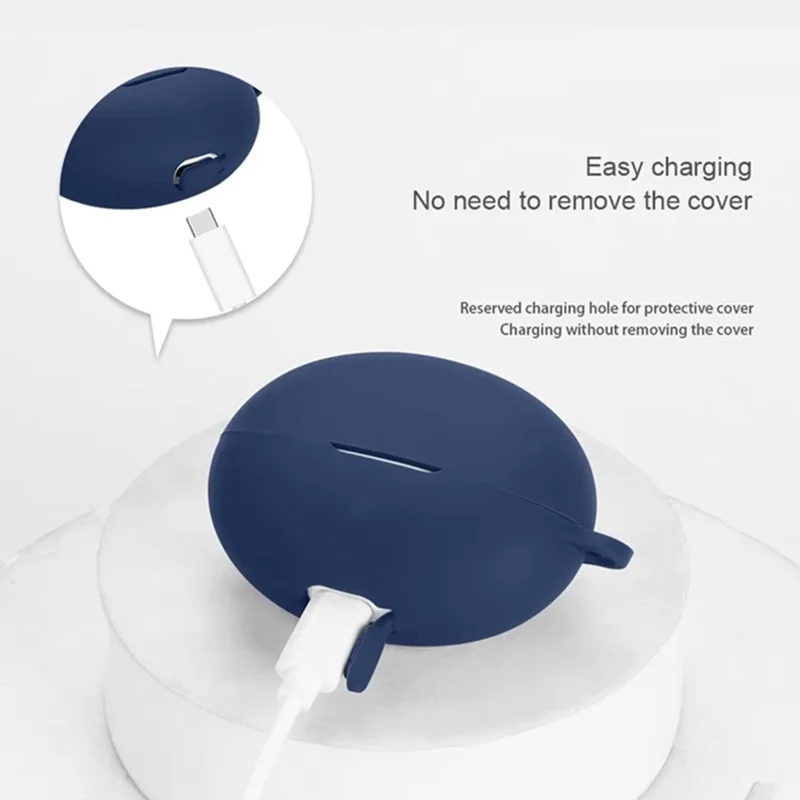 For Honor Earbuds 4i Silicone Case Wireless Earphones Protective Cover with Anti-Lost Buckle - Dark Blue