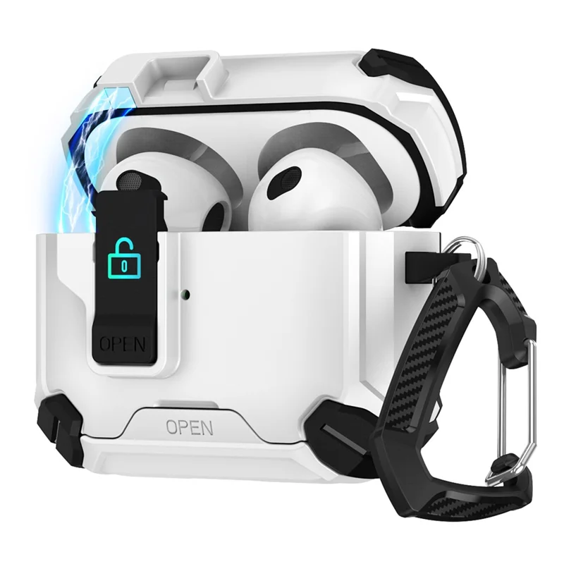 Чехол для Apple AirPods 3 из ТПУ + ПК, совместимый с MagSafe, с карабином - Черный / Белый