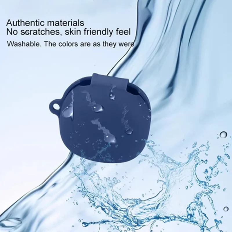 Étui en silicone pour écouteurs sans fil QCY AilyBuds E20 avec boucle anti-perte - Bleu foncé