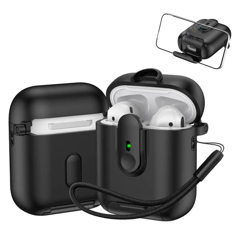Funda con Cierre para AirPods de Apple con Estuche de Carga Inalámbrica (2019) / AirPods con Estuche de Carga (2019) / (2016), con Cordón - Negro
