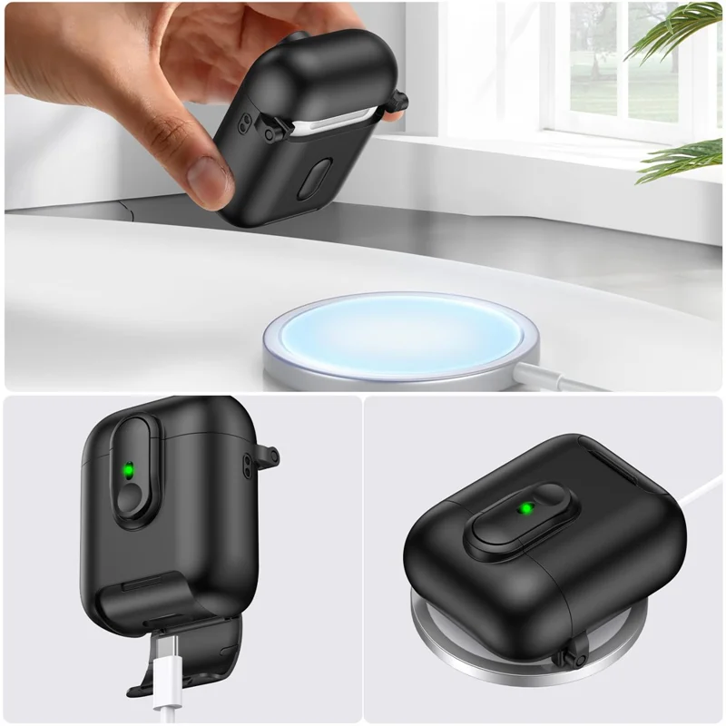 Funda con Cierre para AirPods de Apple con Estuche de Carga Inalámbrica (2019) / AirPods con Estuche de Carga (2019) / (2016), con Cordón - Negro
