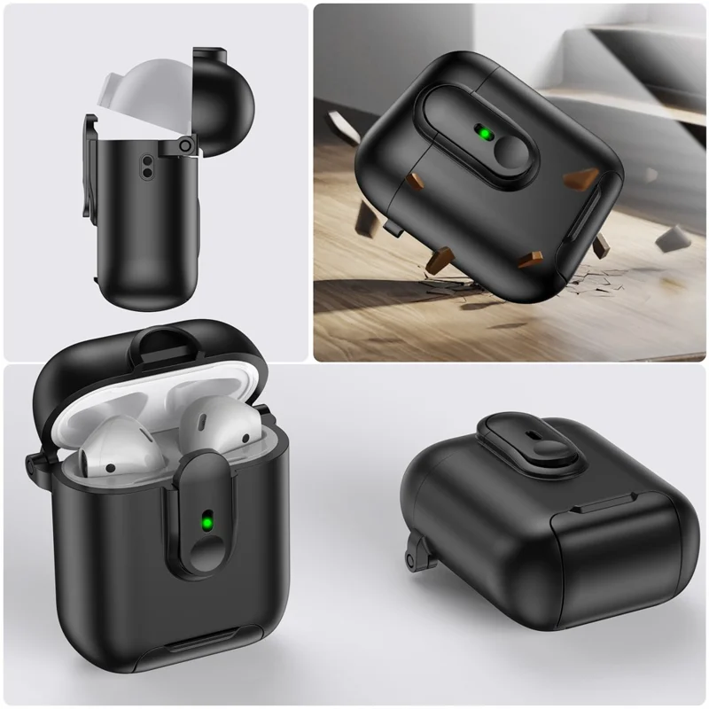 Funda con Cierre para AirPods de Apple con Estuche de Carga Inalámbrica (2019) / AirPods con Estuche de Carga (2019) / (2016), con Cordón - Negro