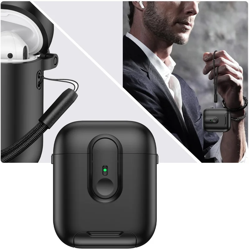 Funda con Cierre para AirPods de Apple con Estuche de Carga Inalámbrica (2019) / AirPods con Estuche de Carga (2019) / (2016), con Cordón - Negro