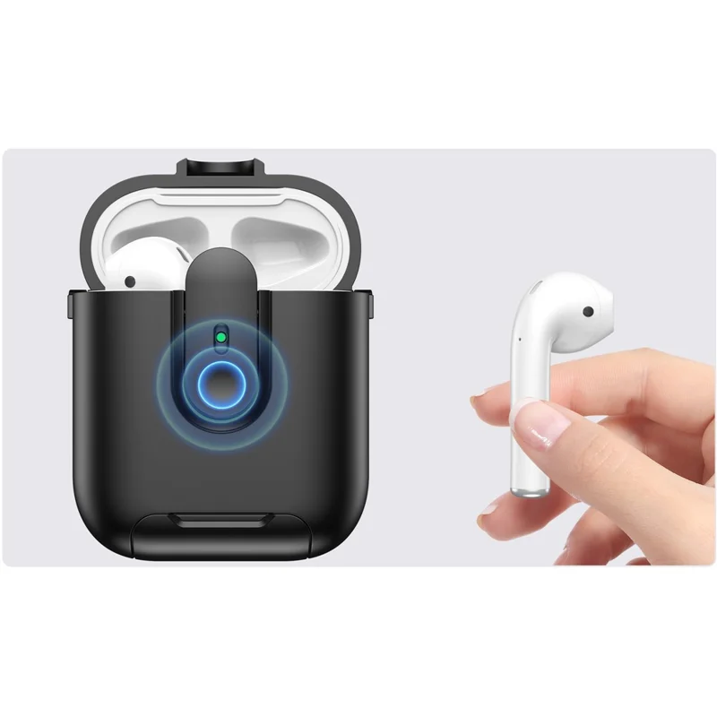 Funda con Cierre para AirPods de Apple con Estuche de Carga Inalámbrica (2019) / AirPods con Estuche de Carga (2019) / (2016), con Cordón - Negro