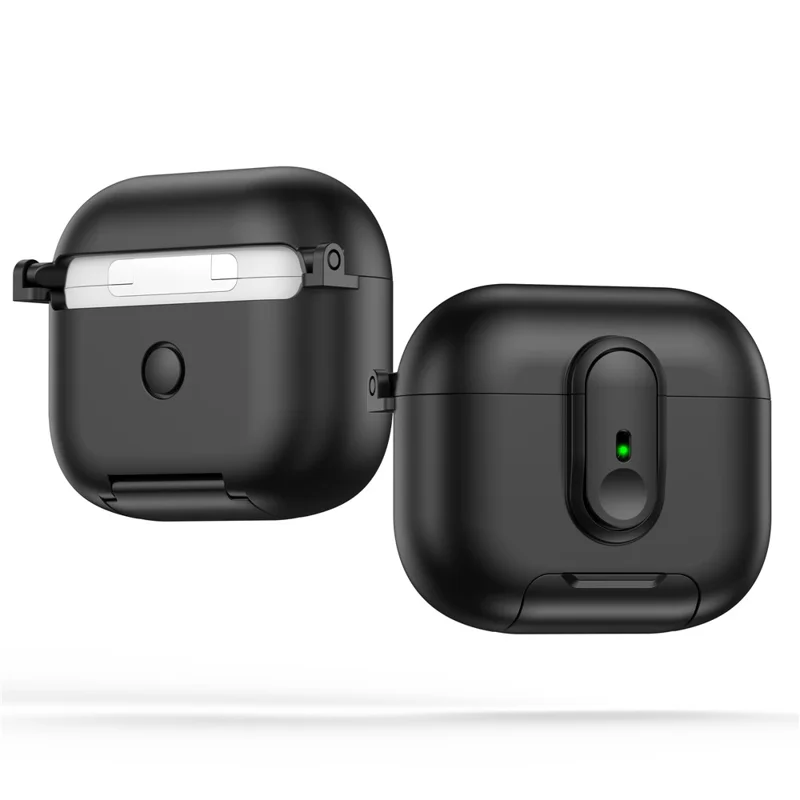 Für Apple AirPods 3 Schutzhülle mit Verriegelungsmechanismus, Ständer und Trageband - Schwarz