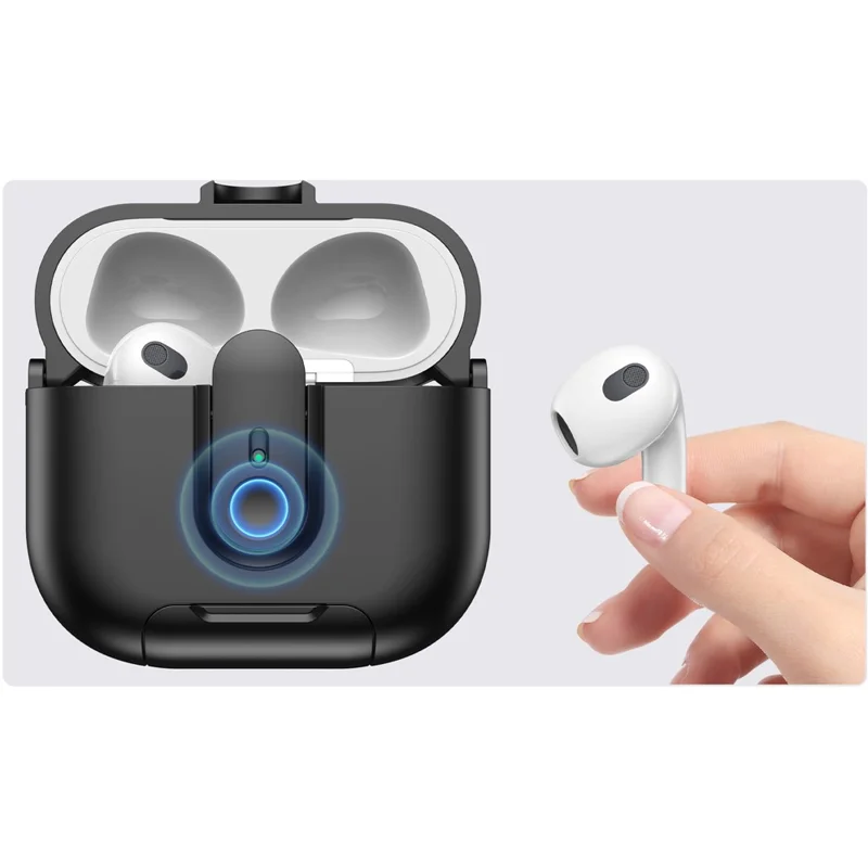 Für Apple AirPods 3 Schutzhülle mit Verriegelungsmechanismus, Ständer und Trageband - Schwarz