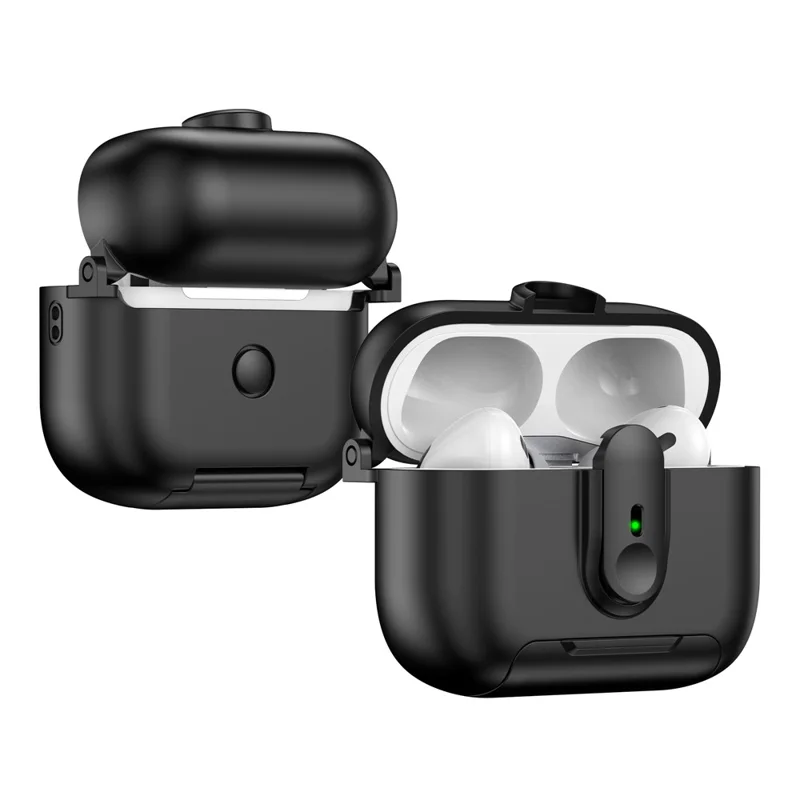 Capa protetora com trava e suporte para Apple AirPods Pro, com cordão - Preta