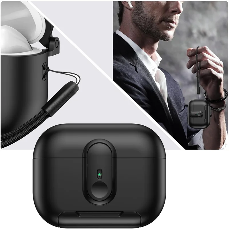 Capa protetora com trava e suporte para Apple AirPods Pro, com cordão - Preta