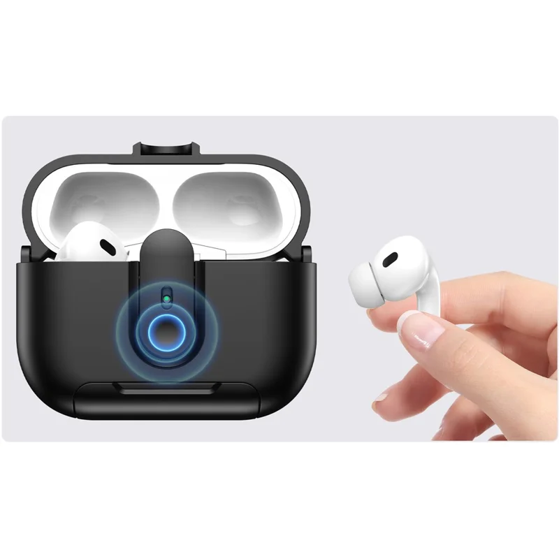 Capa Protetora para Apple AirPods Pro 2 com Trava, Suporte e Cordão - Preto