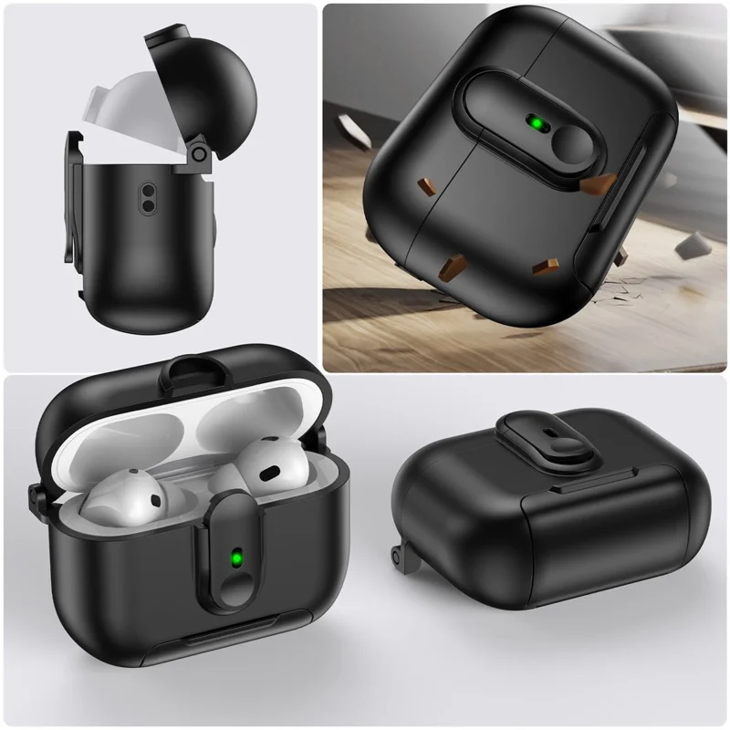 Capa Protetora para Apple AirPods Pro 2 com Trava, Suporte e Cordão - Preto