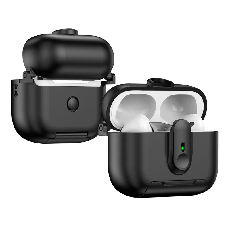 Skyddsfodral till Apple AirPods Pro 2 med växlingslås, hörlursfodral med ställfot och hänglina - Svart / Blå