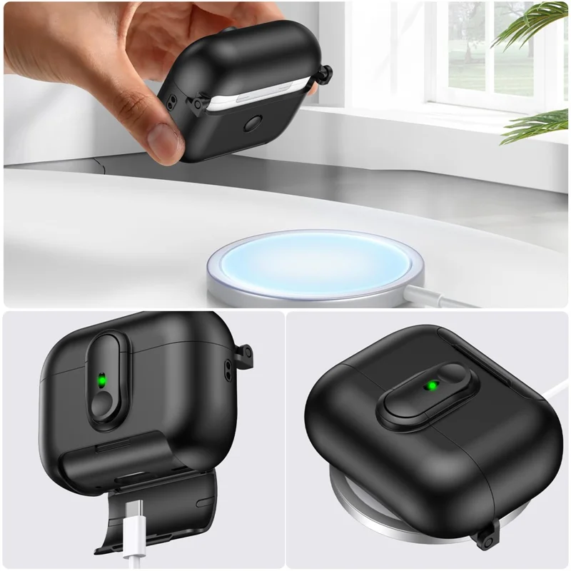 Skyddsfodral till Apple AirPods Pro 2 med växlingslås, hörlursfodral med ställfot och hänglina - Svart / Blå