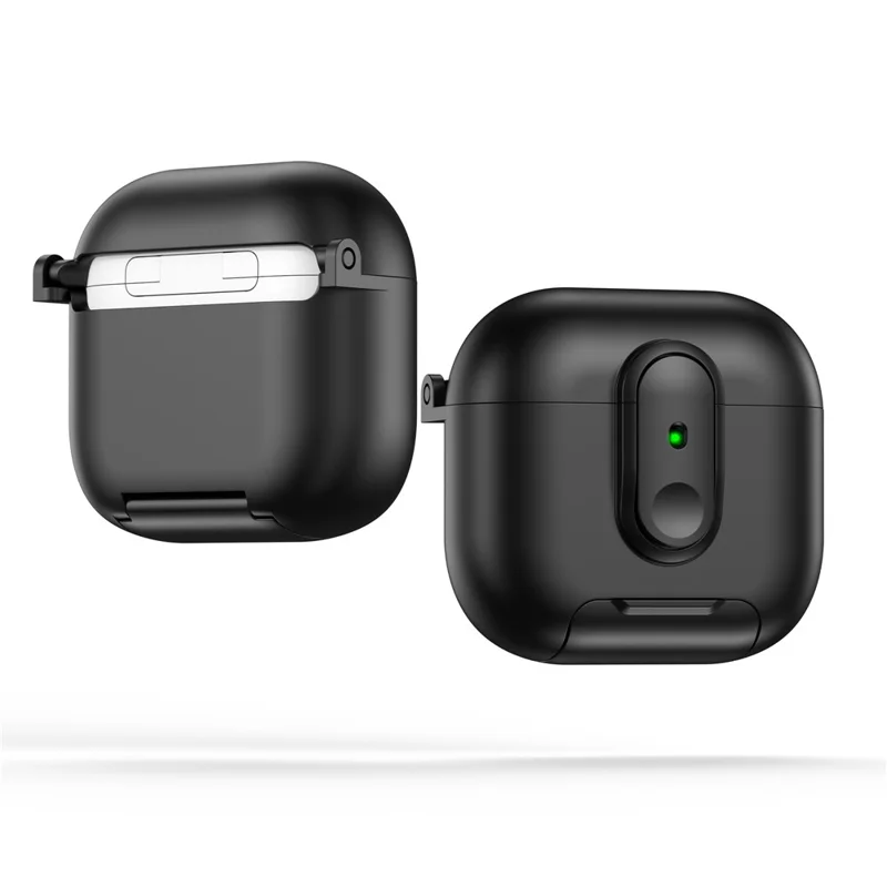 Für Apple AirPods 4 Schutzhülle mit Verriegelungsmechanismus, Ständer und Umhängeband - Schwarz