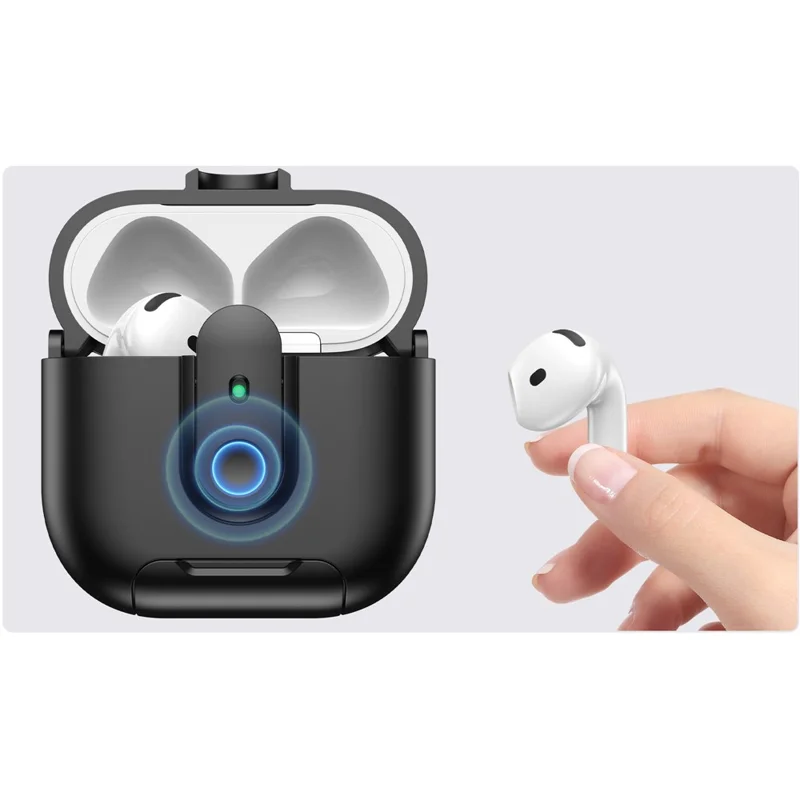 Für Apple AirPods 4 Schutzhülle mit Verriegelungsmechanismus, Ständer und Umhängeband - Schwarz