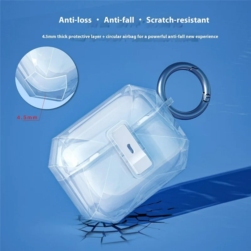 For AirPods Pro 2 Case Auto Pop-Up Lock Design TPU Protective Cover with Carabiner - Transparent Black