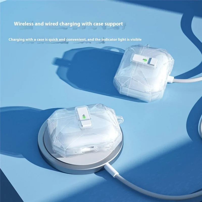 For AirPods Pro 2 Case Auto Pop-Up Lock Design TPU Protective Cover with Carabiner - Transparent Black