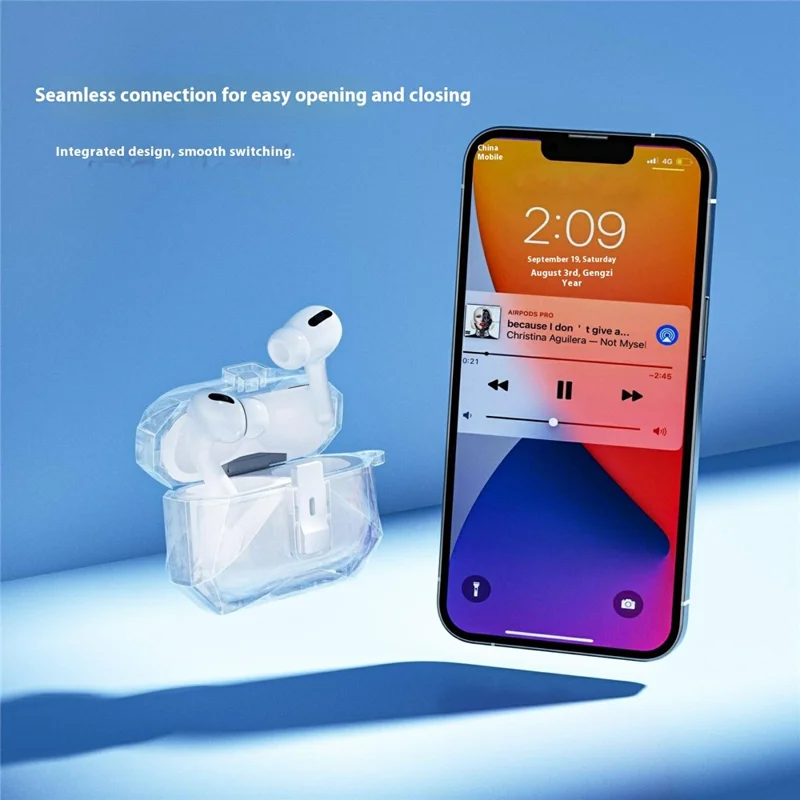 For AirPods Pro 2 Case Auto Pop-Up Lock Design TPU Protective Cover with Carabiner - Transparent Black